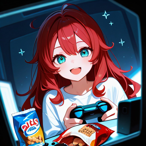 お菓子を食べながらゲームをしている女の子
